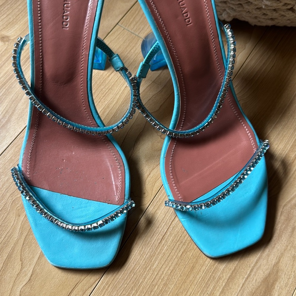 Amina Muaddi Gilda Crystal-Embellished Blue Heel - Picture 2 of 9